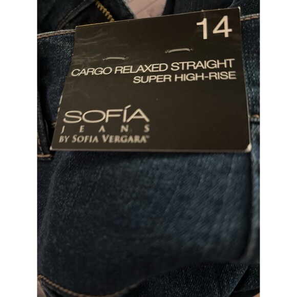 Sofia Jeans Womens Relaxed Straight High Rise Cargo Jeans Dark Wash Size 14 - Picture 7 of 10
